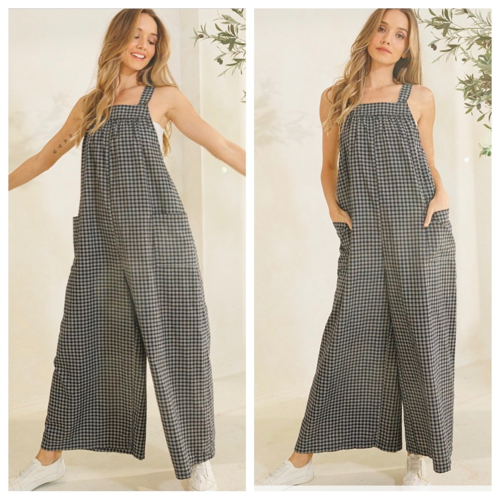 22 Boho Plaid Tie Back Jumpsuit - Picture 3 of 4